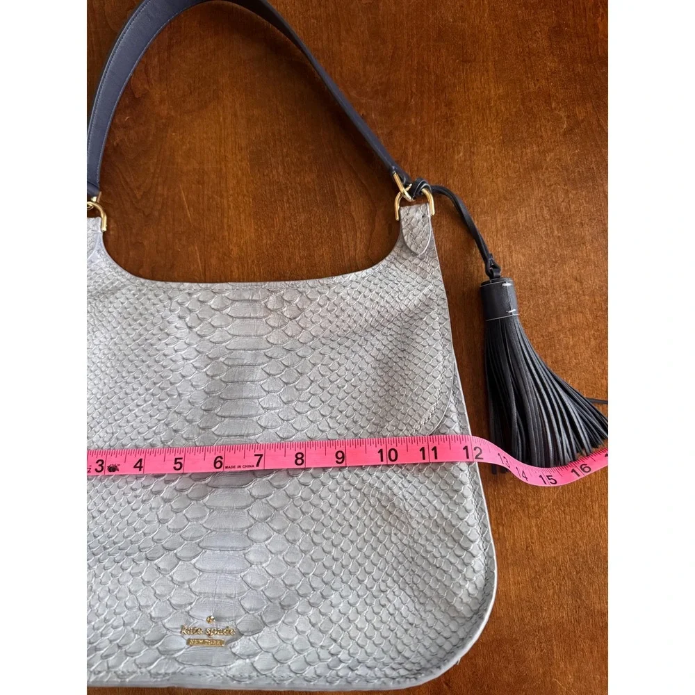 Kate Spade New York Gray Snakeskin Embossed Leather Flap‎ Hobo Shoulder Bag
